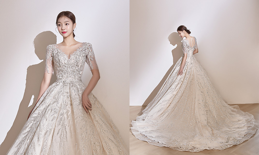 韓国風 ウェディングドレス キラキラ グリッター-